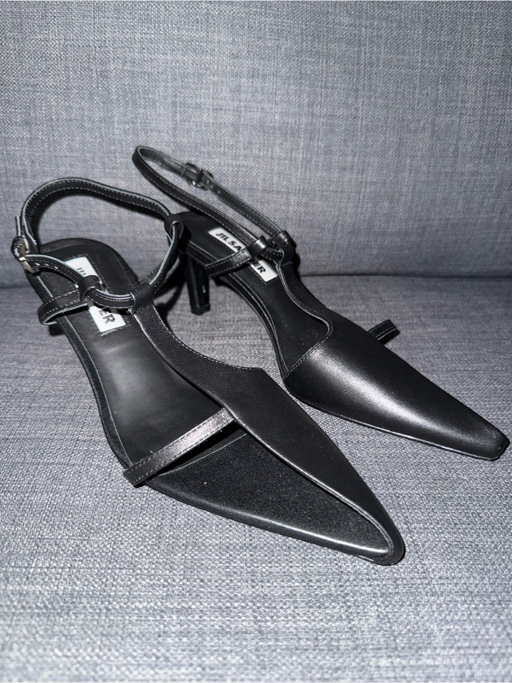 Jil Sander Black Slingback Pointed-Toe Kitten Heels